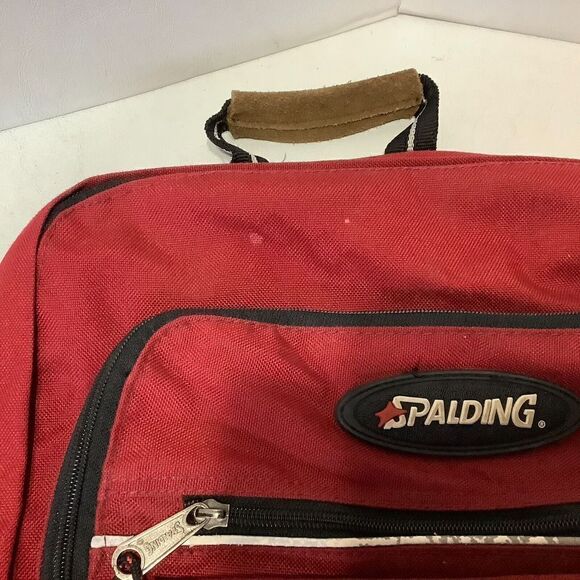 Vintage Spalding Leather Bottom Backpack Red 16" x 13" - Picture 6 of 7